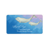 Waterverf Beluga Whale Mam en Calf Adres Etiket (Voorkant)
