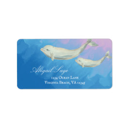 Waterverf Beluga Whale Mam en Calf Adres Etiket