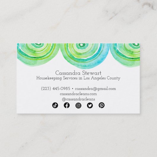 Waterverf beluistert schoonmaakhuizen visitekaartje (Achterkant)