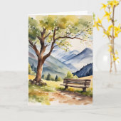 Waterverf Bench and Mountains Sympathie Kaart (Gele Bloem)