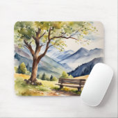 Waterverf Bench en Mountain Scene Muismat (Met muis)