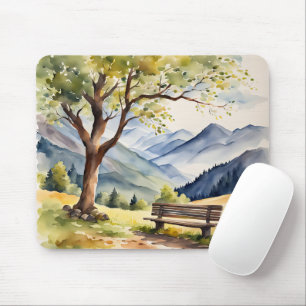 Waterverf Bench en Mountain Scene Muismat