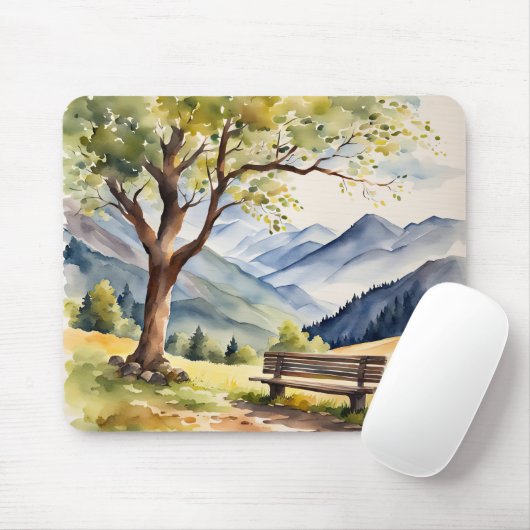 Waterverf Bench en Mountain Scene Muismat (Met muis)