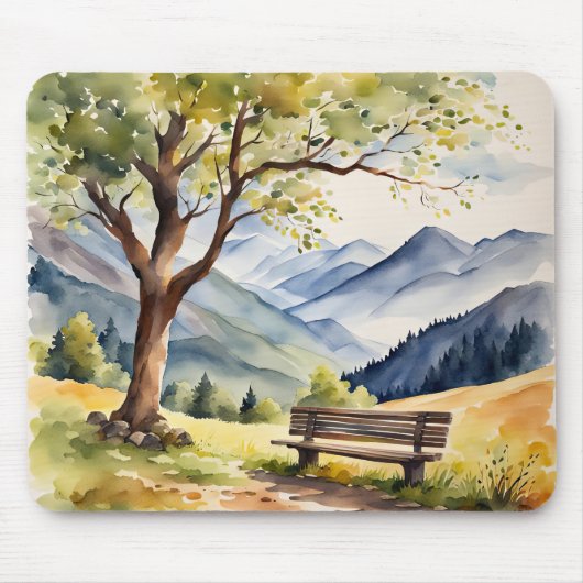 Waterverf Bench en Mountain Scene Muismat (Voorkant)