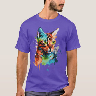 Waterverf Bengaalse kat Kleurrijke kattenliefhebbe T-shirt