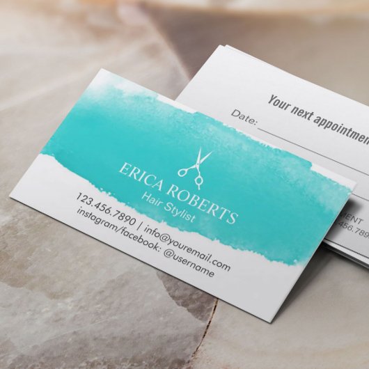 Waterverf benoeming Hair Salon Haarstylist Afsprakenkaartje