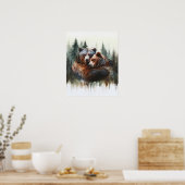Waterverf Beren Bomen Rustieke Wilderness Wall Art Poster (Keuken)