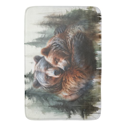 Waterverf Beren & Bomen Rustieke Wildernis Badmat (Voorkant Verticaal)