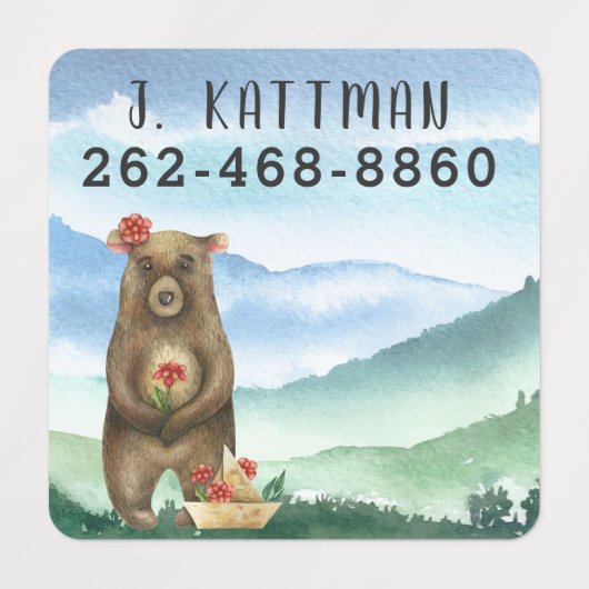 Waterverf Beren | Jouw namen toevoegen Kinder Labels (Design 2)