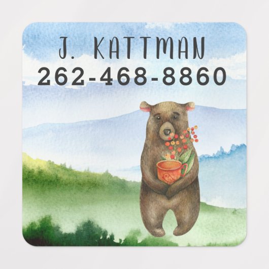 Waterverf Beren | Jouw namen toevoegen Kinder Labels (Design 1)