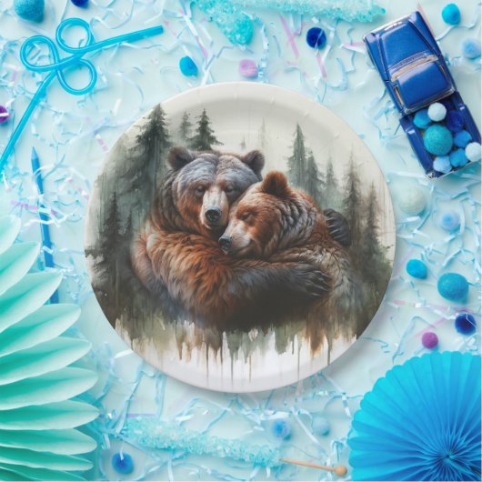 Waterverf Beren rustieke wildernis bruiloft Papieren Bordje (Feest)