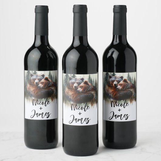 Waterverf Beren rustieke wildernis bruiloft Wijn Etiket (Flessen)