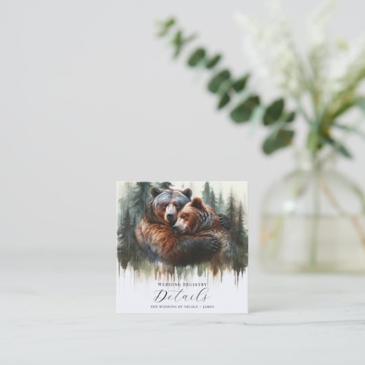 Waterverf Beren Rustieke Wildernis Details Vierkante Visitekaartje (Staand voorkant)