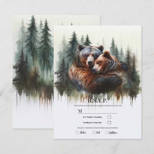 Waterverf Beren Rustieke Wildernis RSVP Kaart (Voorkant / Achterkant)
