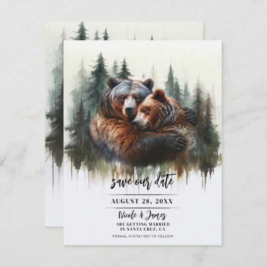 Waterverf Beren Rustieke Wildernis Save the Date Kaart (Voorkant / Achterkant)