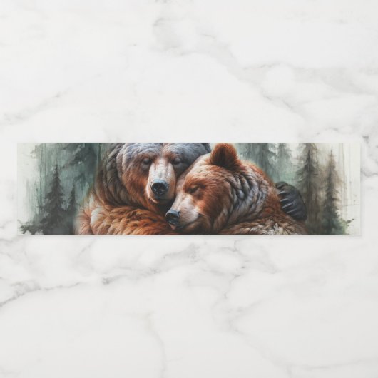 Waterverf Beren rustieke wildernis Waterfles Etiket (Enkel label)