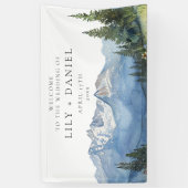 Waterverf Berg Bloem Bruiloft Welkom Spandoek (Verticaal)