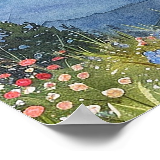 Waterverf Berg Bloemen Bruiloft Welkomstbord Poster (Hoek)