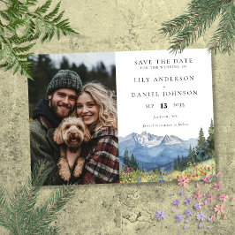 Waterverf Berg Bloemen Fotobruiloft Save The Date