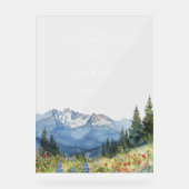 Waterverf Berg Bloemen Huwelijk Welkom Acryl Bord (Voorkant)