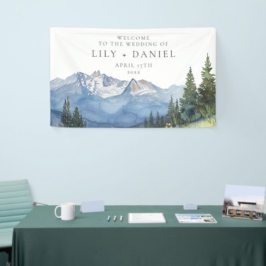 Waterverf Berg Bloemen Huwelijk Welkom Spandoek (Beurs)