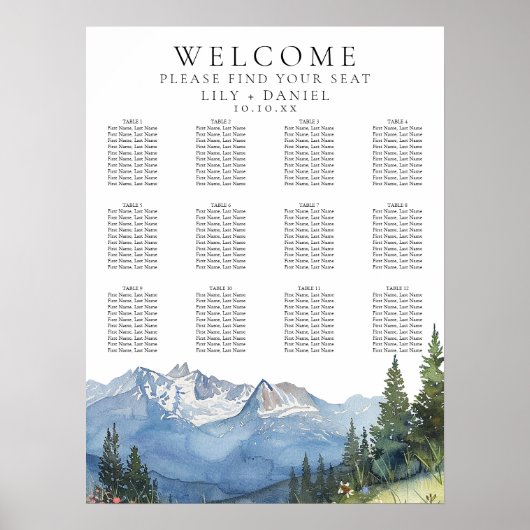 Waterverf Berg Bloemen Trouwstoel Grafiek Poster (Voorkant)