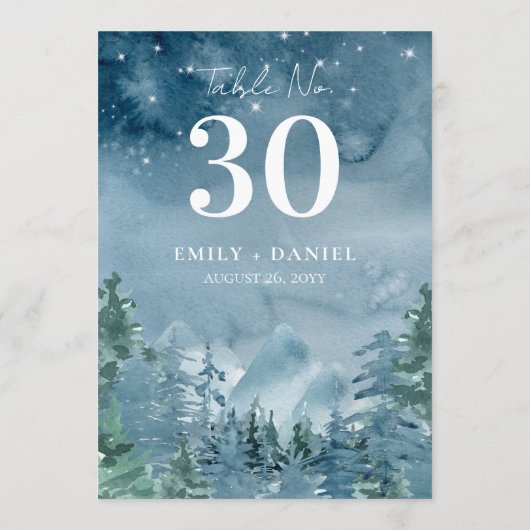 Waterverf Berg Bruiloft Dusk Tafel Nummer 5x7 (Achterkant)