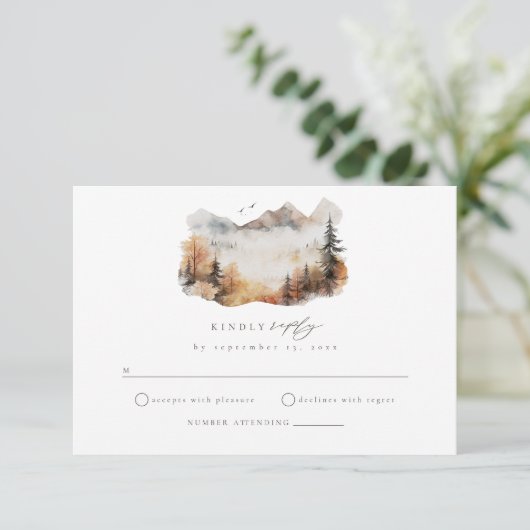 Waterverf Berg Bruiloft RSVP Behuizing Kaart (Staand voorkant)