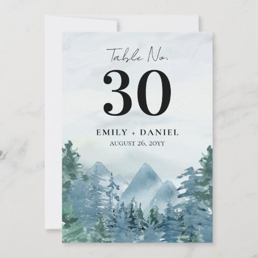 Waterverf Berg Bruiloft Tafel Nummer 5x7 (Achterkant)