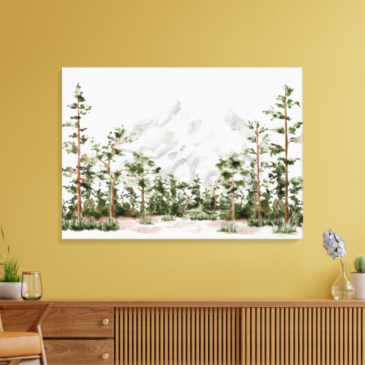 Waterverf Berg en Bos Canvas Afdruk (Insitu (Woonkamer))