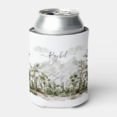Waterverf berg en bos met monogram blikjeskoeler (Blikje Voorkant)