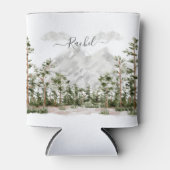 Waterverf berg en bos met monogram blikjeskoeler (Voorkant)