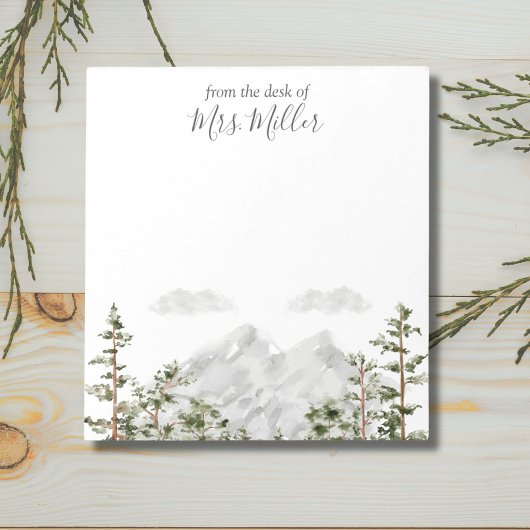 Waterverf berg en bos met monogram notitieblok