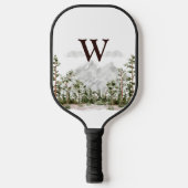 Waterverf berg en bos met monogram pickleball paddle (Voorkant)