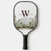 Waterverf berg en bos met monogram pickleball paddle (Achterkant)