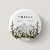 Waterverf berg en bos met monogram ronde button 3,2 cm (Voorkant)