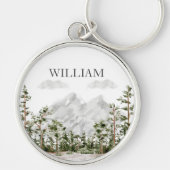 Waterverf berg en bos met monogram sleutelhanger (Voorkant)
