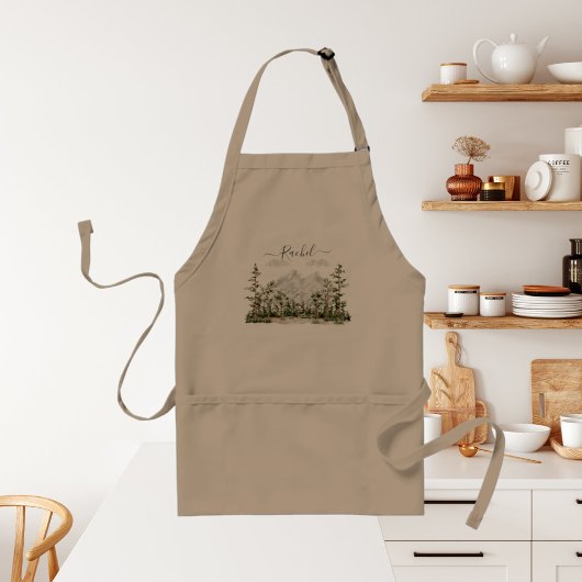 Waterverf berg en bos met monogram standaard schort