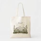 Waterverf berg en bos met monogram tote bag (Voorkant)