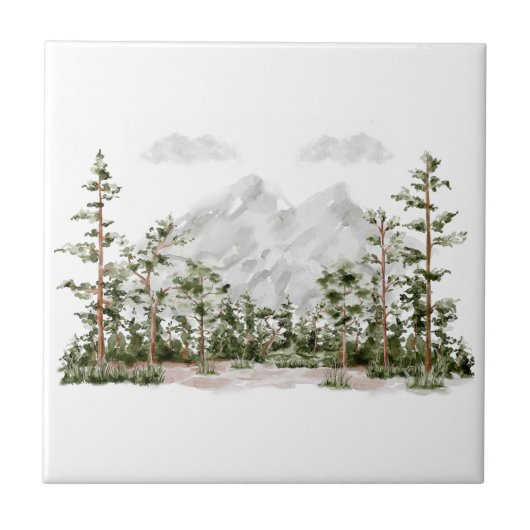 Waterverf Berg en Bos Tegeltje (Voorkant)