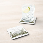 Waterverf berg- en boslandschap met monogram bier onderzetter (Rechterzijde)