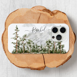 Waterverf berg- en boslandschap met monogram iPhone 15 pro case