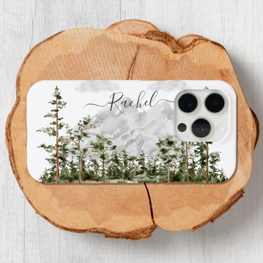 Waterverf berg- en boslandschap met monogram Case-Mate iPhone case