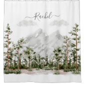 Waterverf berg- en boslandschap met monogram douchegordijn (Voorkant)