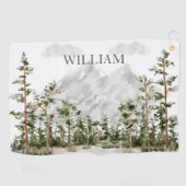 Waterverf berg- en boslandschap met monogram golfhanddoek (Horizontaal)