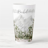 Waterverf berg- en boslandschap met monogram latte mok (Voorkant)
