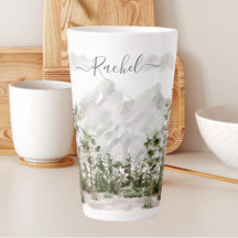 Waterverf berg- en boslandschap met monogram