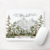 Waterverf berg- en boslandschap met monogram muismat (Met muis)