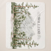 Waterverf berg- en boslandschap met monogram sherpa deken (Voorkant)
