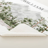 Waterverf berg- en boslandschap met monogram sherpa deken (3/4)